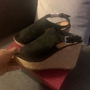Black Faux Suede Wedge Sandal